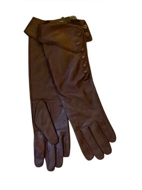 Women's Brown Leather Button-Accent Gloves